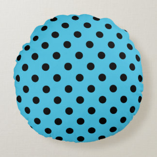 Black Polka Dots on Aqua Blue Round Pillow Rond Kussen