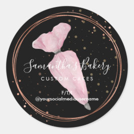 Black Polka Dots Pastry Cake Designer Bakery Chef Ronde Sticker