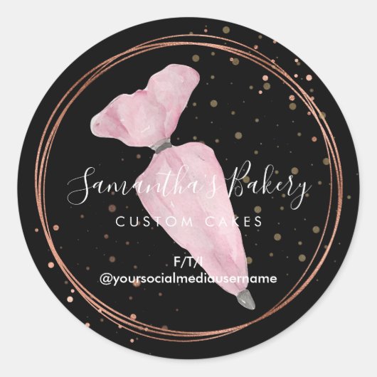 Black Polka Dots Pastry Cake Designer Bakery Chef Ronde Sticker (Voorkant)