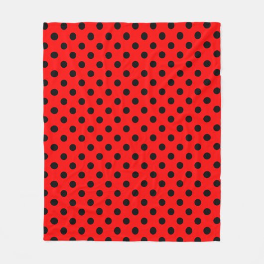 Black Polka Dots Pattern on Red Background Fleece Deken (Voorkant)