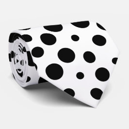 Black Polka Dots Pattern on White Stropdas