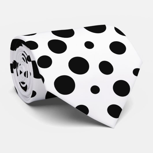 Black Polka Dots Pattern on White Stropdas (Opgerold)