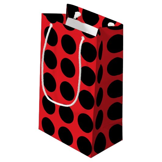Black Polka Dots Red Klein Cadeauzakje (Achterkant Gekanteld)