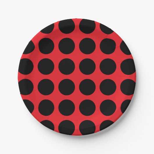 Black Polka Dots Red Papieren Bordje (Voorkant)