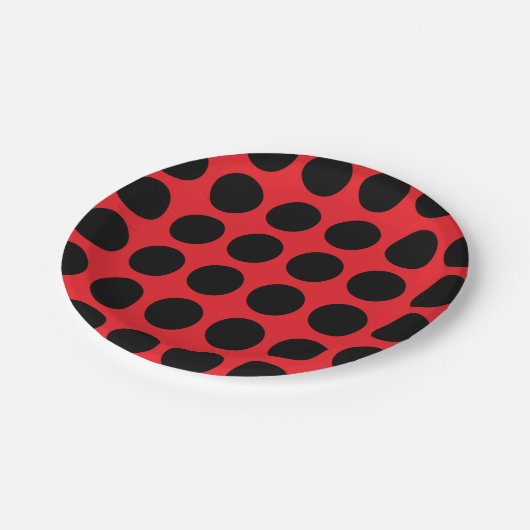 Black Polka Dots Red Papieren Bordje (Gekanteld)