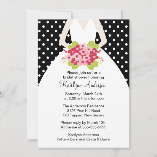 Black Polka Dotted Bride Bridal Shower Kaart (Voorkant)