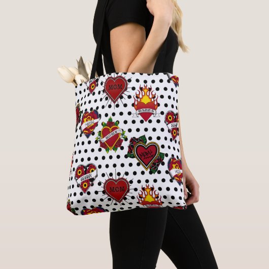 Black Polka Dotted Mom Tattoo Tote Bag (Dichtbij)