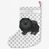 Black Pomeranian Cute Cartoon Dog & Name Kleine Kerstsok (Achterkant)