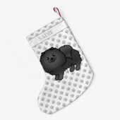 Black Pomeranian Cute Cartoon Dog & Name Kleine Kerstsok (Achterkant (Hangend))