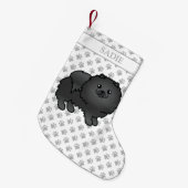 Black Pomeranian Cute Cartoon Dog & Name Kleine Kerstsok (Voorkant (Hangend))
