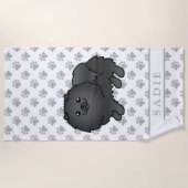 Black Pomeranian Cute Cartoon Dog & Name Strandlaken (Voorkant)