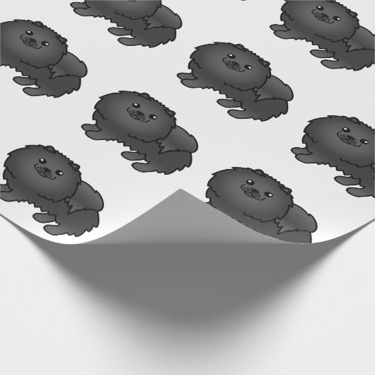 Black Pomeranian Cute Cartoon Dog Pattern Cadeaupapier (Hoek)