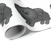 Black Pomeranian Cute Cartoon Dog Pattern Cadeaupapier (Rol Hoek)