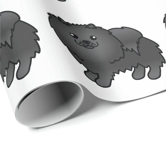 Black Pomeranian Cute Cartoon Dog Pattern Cadeaupapier (Rol Hoek)