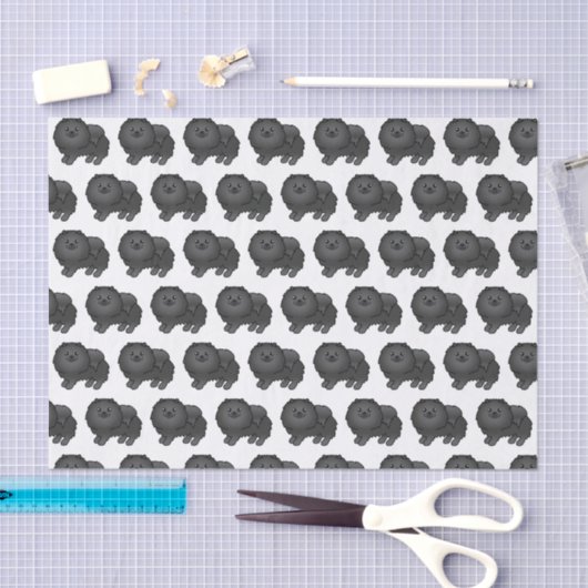 Black Pomeranian Cute Cartoon Dog Pattern Tissuepapier (Craft)