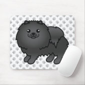 Black Pomeranian Cute Cartoon Dog & Paws Muismat (Met muis)