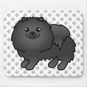 Black Pomeranian Cute Cartoon Dog & Paws Muismat