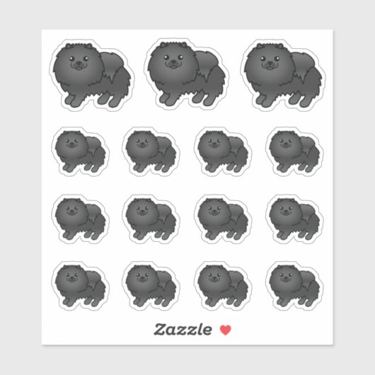 Black Pomeranian Cute Cartoon Dogs Sticker (Vel)