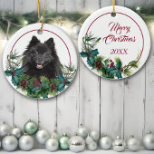 Black Pomeranian Dog Evergreen Berry Wreath Keramisch Ornament