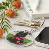 Black Pomeranian Puppy die camera's bekijkt Sleutelhanger (Voorkant Rechts)