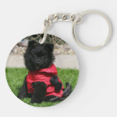 Black Pomeranian Puppy die camera's bekijkt Sleutelhanger (Achterkant)