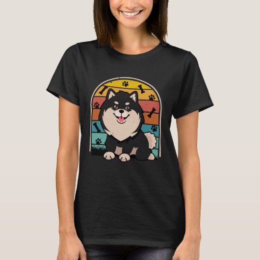 Black Pomeranian Retro Pom Mom Dog Dad Pomeranian  T-shirt (Voorkant)