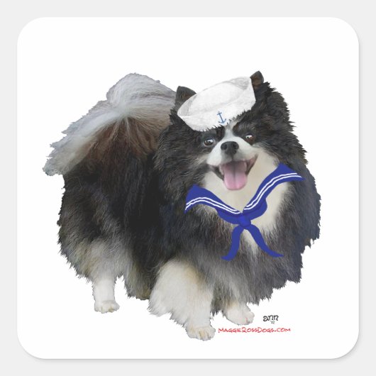 Black Pomeranian Sailor Vierkante Sticker (Voorkant)