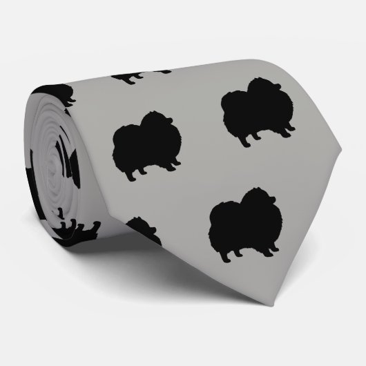 Black Pomeranian Silhouettes Pattern Grey Stropdas (Opgerold)