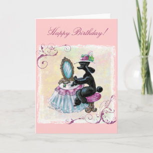 Black Poodle Boudoir Retro Art Birthday-kaart Kaart