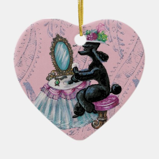 Black Poodle Boudoir Retro Art Heart Ornament (Voorkant)
