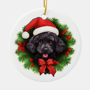 Black Poodle Christmas Wreath Keramisch Ornament