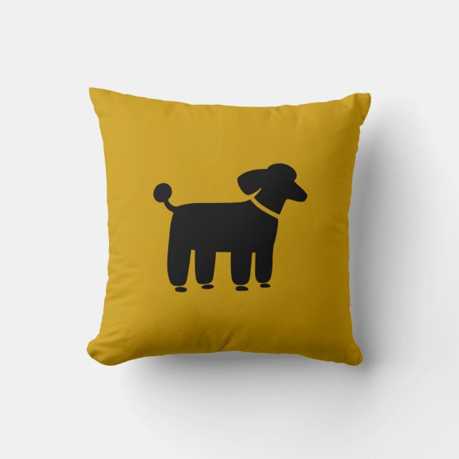 Black Poodle Dog Graphic on Yellow () Kussen (Voorkant)