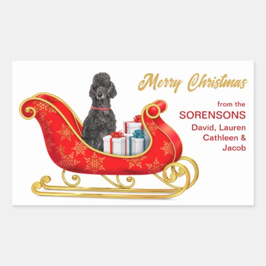 Black Poodle Dog-kerstkledij Rechthoekige Sticker (Voorkant)