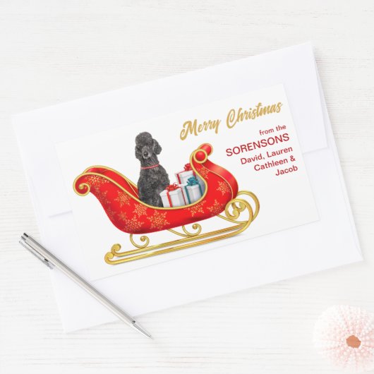 Black Poodle Dog-kerstkledij Rechthoekige Sticker (Envelop)