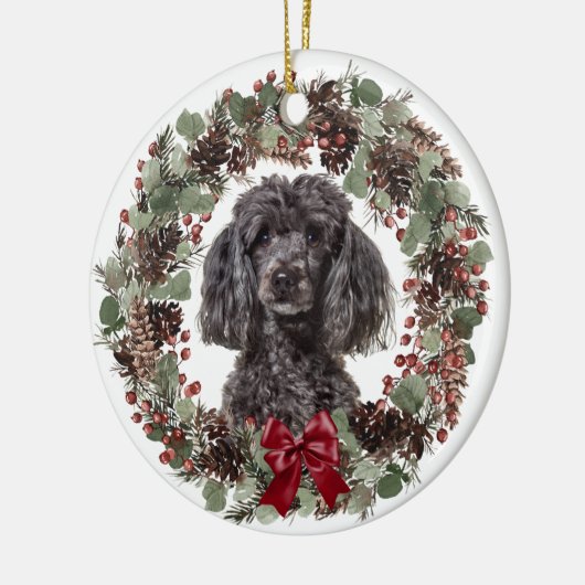 Black Poodle Dog Pinecone Wreated Personalized Keramisch Ornament (Links)
