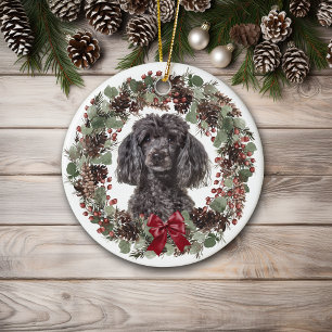 Black Poodle Dog Pinecone Wreated Personalized Keramisch Ornament
