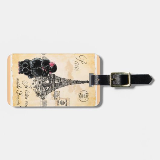 Black Poodle French Paris Eiffel Tower Bagagelabel (Voorkant horizontaal)