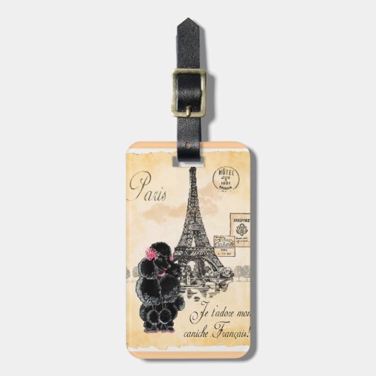 Black Poodle French Paris Eiffel Tower Bagagelabel (Voorkant verticaal)