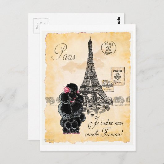 Black Poodle French Paris Eiffel Tower  Briefkaart (Voorkant / Achterkant)