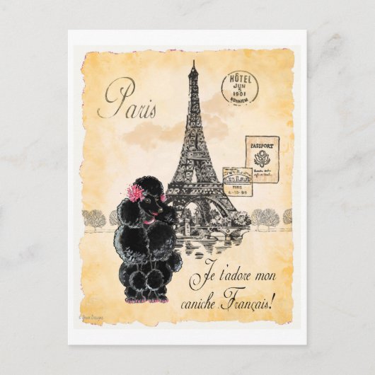 Black Poodle French Paris Eiffel Tower  Briefkaart (Voorkant)