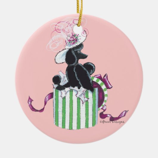Black Poodle Hatbox Retro-versiering Keramisch Ornament (Voorkant)