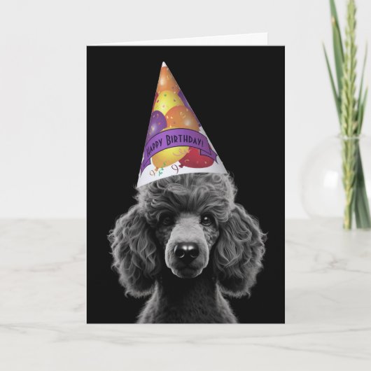 Black Poodle Head Party Hat with Happy Birthday  Kaart (Voorkant)