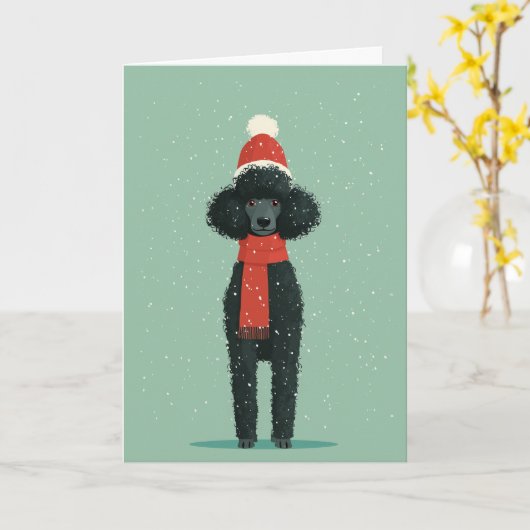 Black Poodle Holiday Greeting Kaart (Gele Bloem)