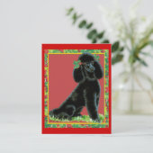 Black Poodle in Holly Holiday-kerstkaarten Feestdagenkaart (Staand voorkant)