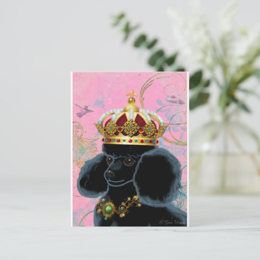 Black Poodle King met Crown Briefkaart (Staand voorkant)