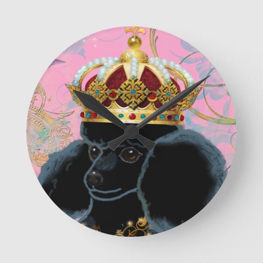 Black Poodle King with Crown Ronde Klok (Voorkant)
