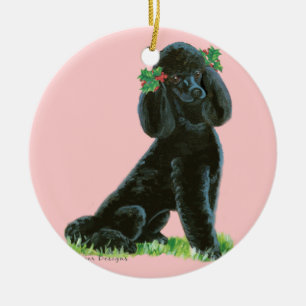 Black Poodle n Holly Kerstboom Ornament