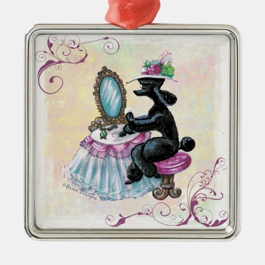 Black Poodle Retro Boudoir Metalen Ornament (Voorkant)