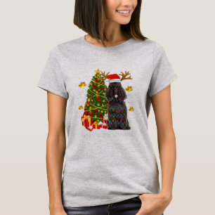Black Poodle Santa kerstboom Lights Xmas T-shirt