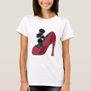 Black Poodle Sitting in een roze hoefijzer T-shirt